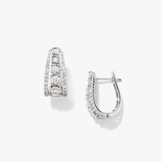 J Hoop Diamond Cluster Earrings in 10K White Gold (1.00 ct tw)
