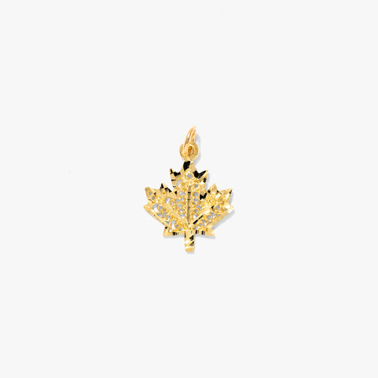 Maple Leaf Diamond Cut Pendant in 10K Yellow Gold