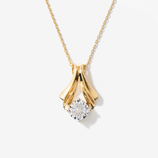 Diamond Cluster Necklace in 10K Yellow and White Gold (0.06 ct tw)