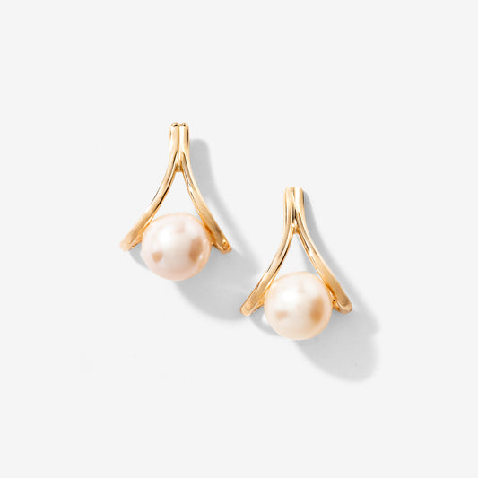 J Hook Pearl Earrings in 10K Yellow Gold
