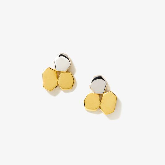 Pebble Stud Earrings in 10K Yellow and White Gold