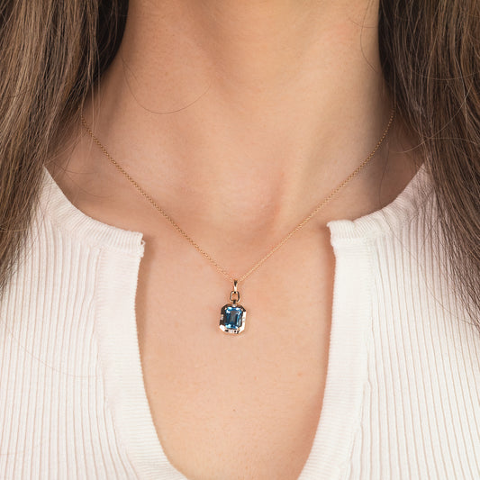 Emerald Cut Blue Topaz Necklace in 10K Yellow Gold