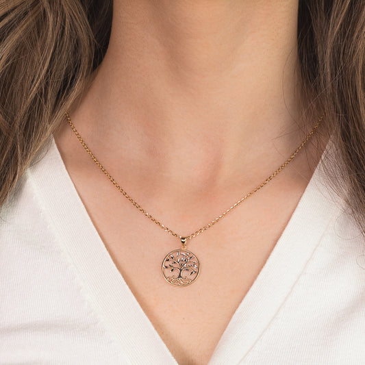 Family Tree Pendant in 10K Yellow and White Gold