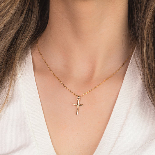 Diamond Cut Cross Pendant in 10K White Gold