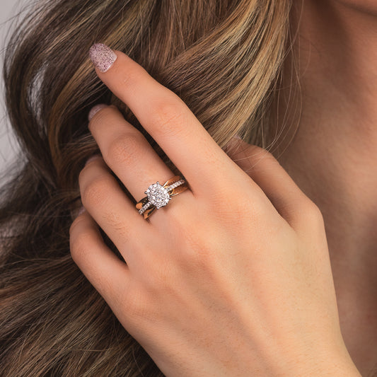 Oval Shape Diamond Cluster Ring in 10K Yellow and White Gold (0.50 ct tw)