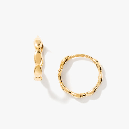 Oval Beaded Huggie in 14K Yellow Gold