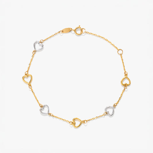 Heart Link Bracelet in 10K Yellow and White Gold