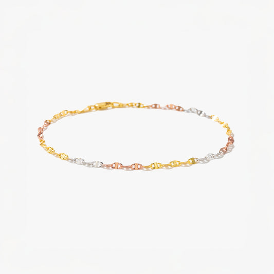Tri-Colour Plate Link Bracelet in 10K Yellow, Rose, and White Gold