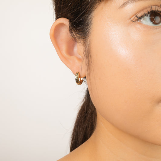 Diamond Cut Hoop Earrings 10K Yellow and White Gold
