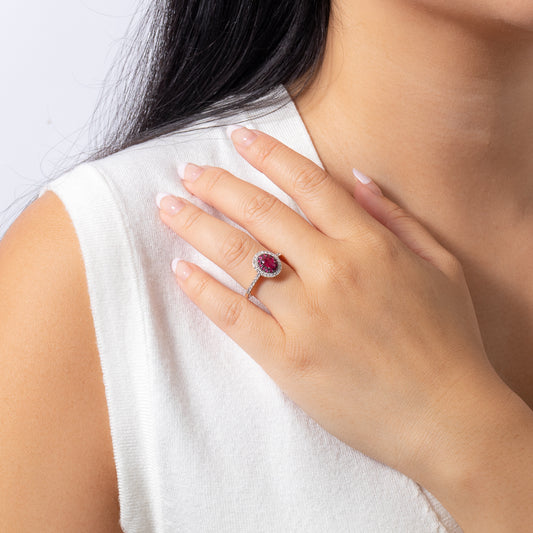 Double Halo Ruby and Diamond Ring in 10K Yellow Gold