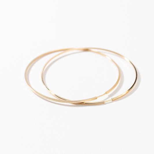 50mm Square Tube Sleeper Hoop Earrings in 10K Yellow Gold