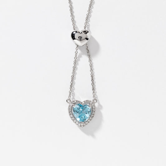 Heart Shaped Blue Topaz Necklace in 10K White Gold