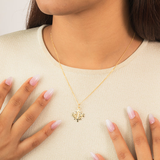 Maple Leaf Diamond Cut Pendant in 10K Yellow Gold