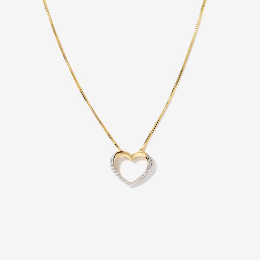 Diamond Lined Heart Necklace in 10K Yellow Gold (0.05ct tw)