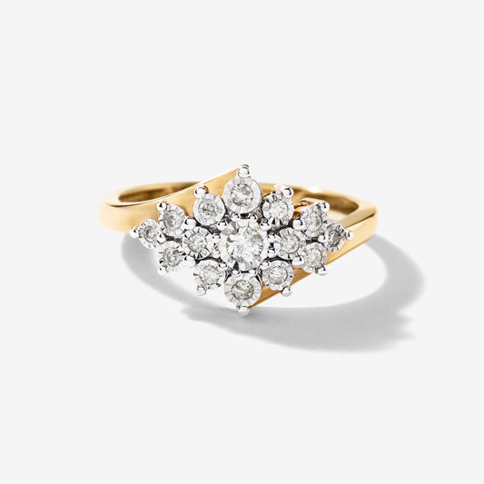 -Lilith- 10K Yellow and White Gold Diamond Cluster Ring (0.20 ct tw)