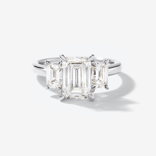 Lab Grown Three Stone Emerald Cut Diamond Engagement Ring in 14K White Gold (3.00 ct tw)