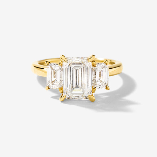 Lab Grown Three Stone Emerald Cut Diamond Engagement Ring in 14K Yellow Gold (3.00 ct tw)