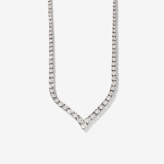 Diamond Cluster V Necklace in 14K White Gold (3.00 ct tw)