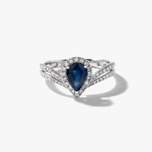 Pear Shape Sapphire Ring in 14K White Gold
