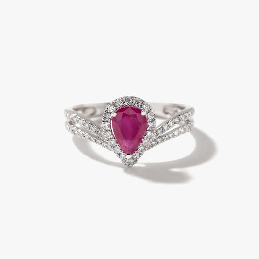 Ruby and Diamond Ring in 14K White Gold