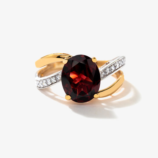 Garnet Ring in 10K Yellow and White Gold