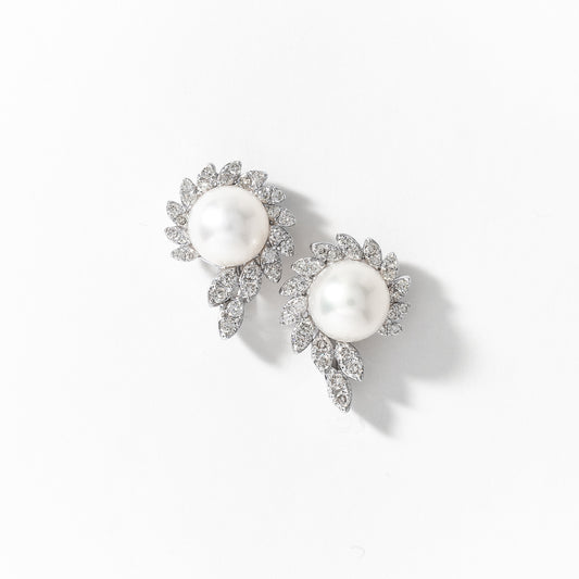 Pearl Earrings with Diamond Accents in 10K White Gold