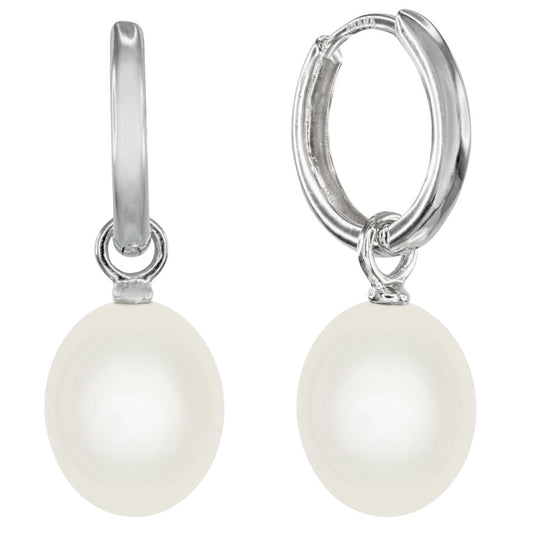 Freshwater Cultured Pearl Dangle Hoop Earrings in 14K White Gold