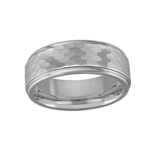 Brushed Hammered Men’s 8mm Tungsten Wedding Band - Size 11