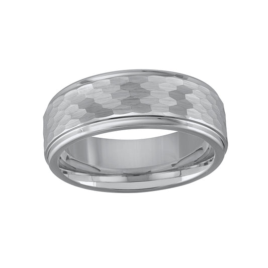 Brushed Hammered Men’s 8mm Tungsten Wedding Band - Size 9.5