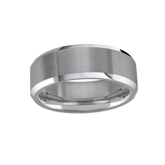 Men’s 8mm Tungsten Ring Brushed Centre Beveled Edge - Size 11.5