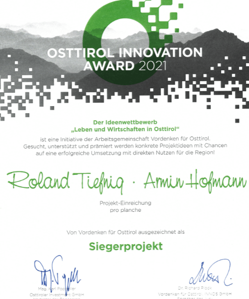 Urkunde Osttirol Innovation Award