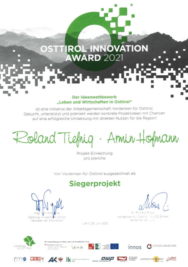 Urkunde Osttirol Innovation Award